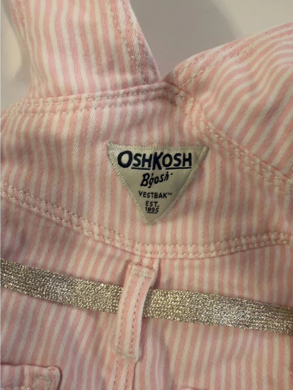 OshKosh B'gosh Pink Striped Overalls with Sparkly Silver Belt